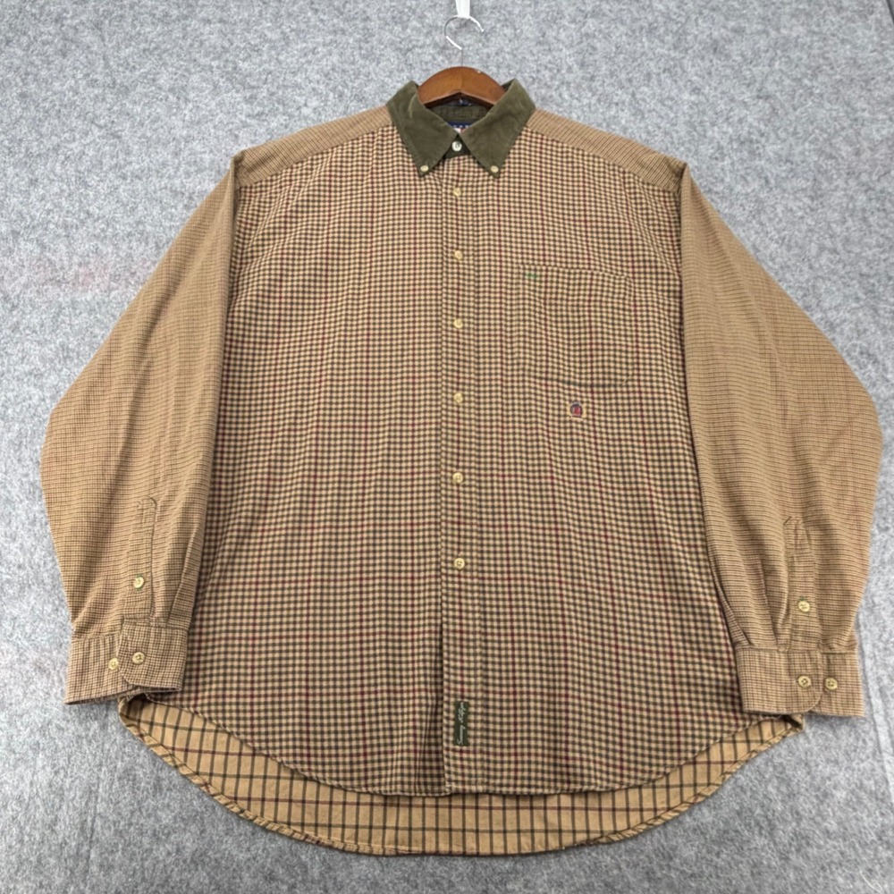 Tommy Hilfiger Mens XL Plaid Mixed Pattern Corduroy Collar Button Down Shirt